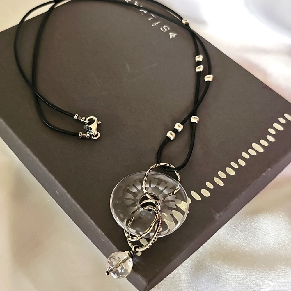 Silpada Glass Sterling Silver Pendant & 30" Leather Beaded Necklace S1954& N1877